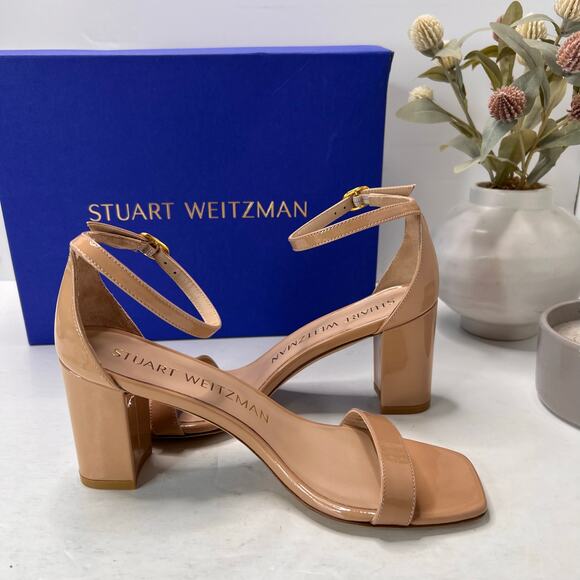 Stuart Weitzman Nudistcurve 75 Patent Leather Block Heel Sandal Adobe Women's 7B - Picture 7 of 11